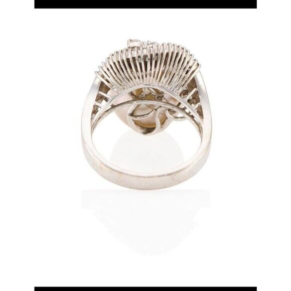 14k White Gold Pearl Diamond Ring South Seas Pearl 12mm Engagement Cocktail Vtg - Picture 3 of 4